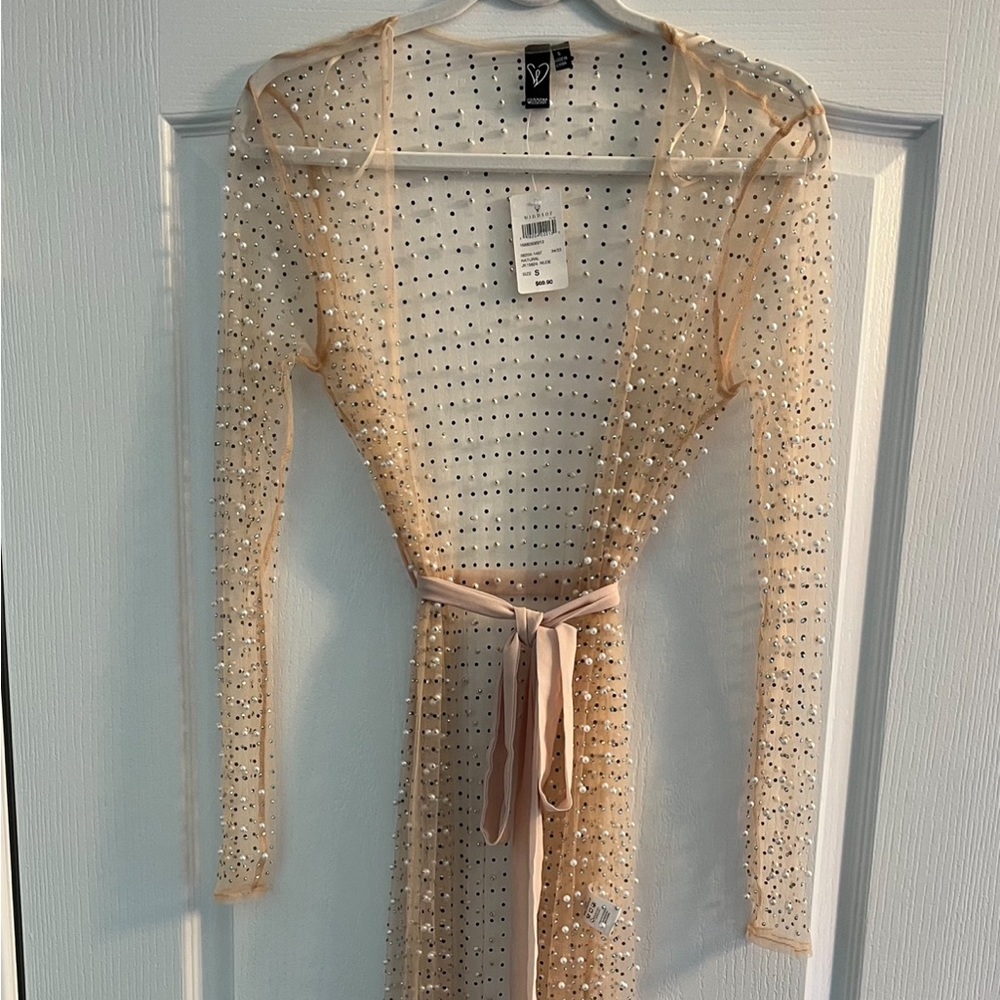 Windsor Nude Sheer Crystal Tie-Waist Robe